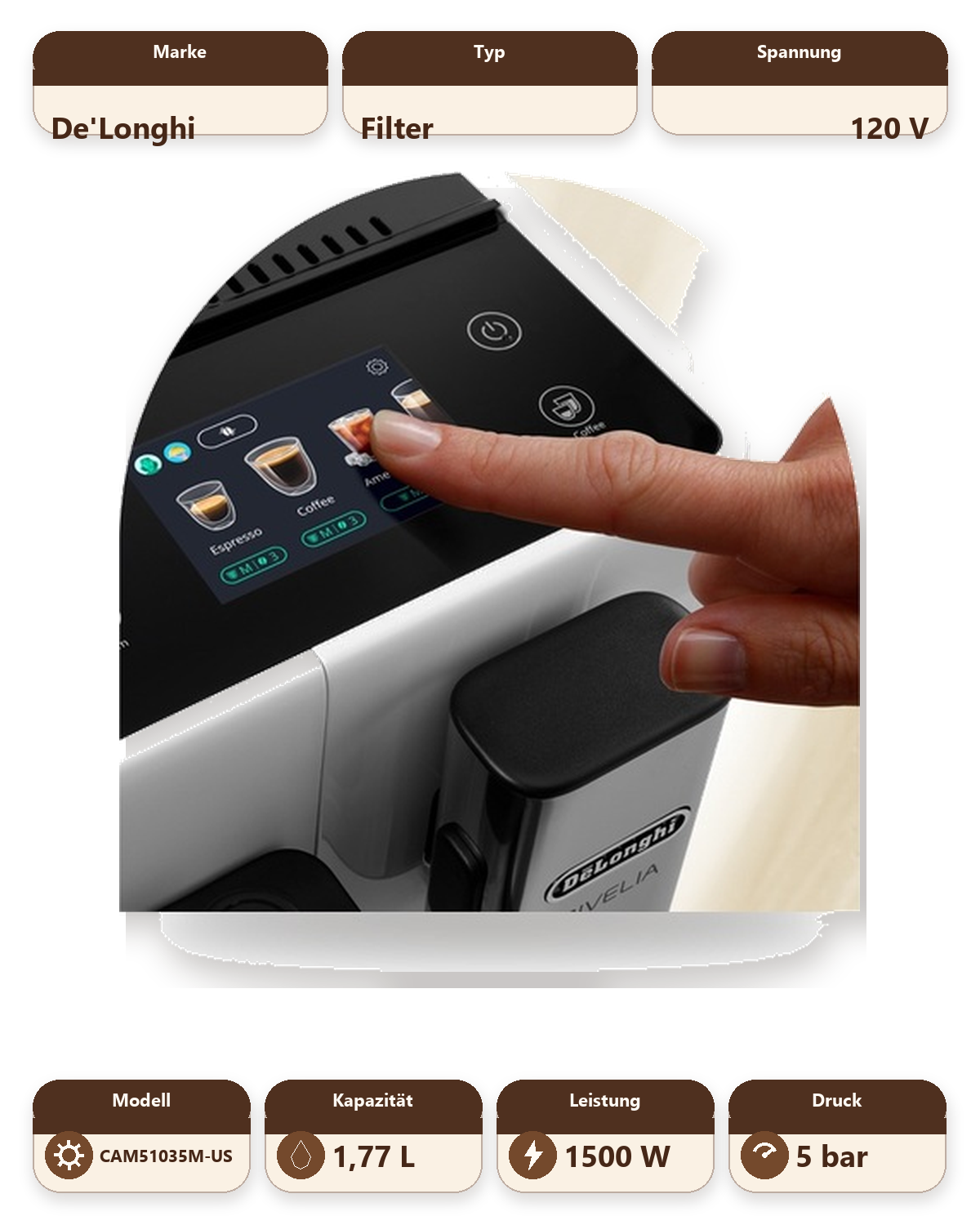 De'Longhi De'Longhi TrueBrew Automatic Coffee Machine - Stainless with Thermal Carafe (CAM51035M - US 120V)