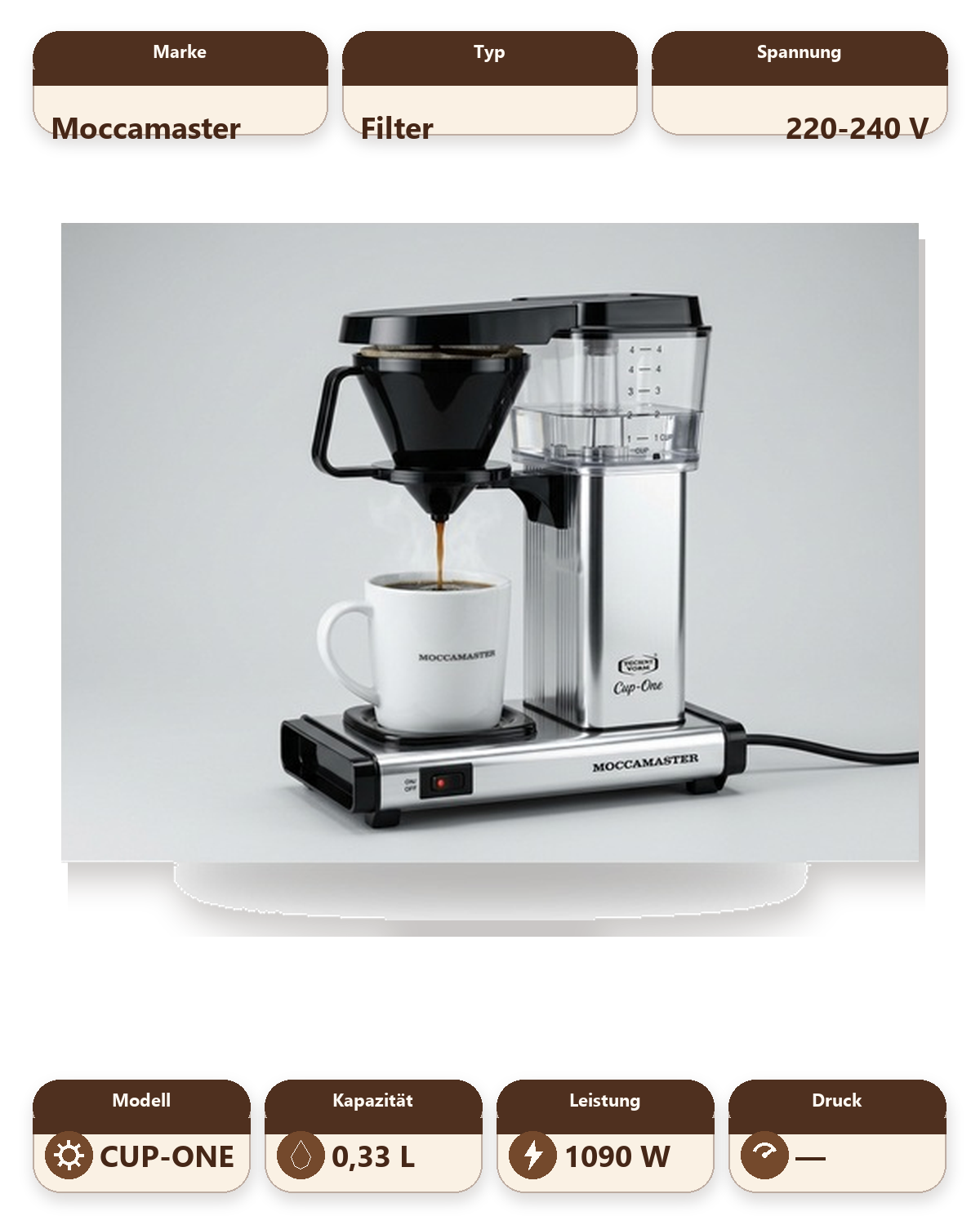 Moccamaster Cup-One Single Serve Filter Coffee Machine