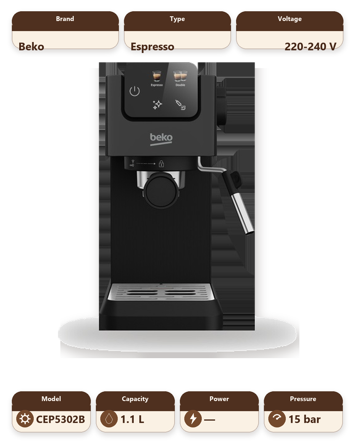 CaffeExperto Manual Espresso Coffee Machine with Steam Wand - Black