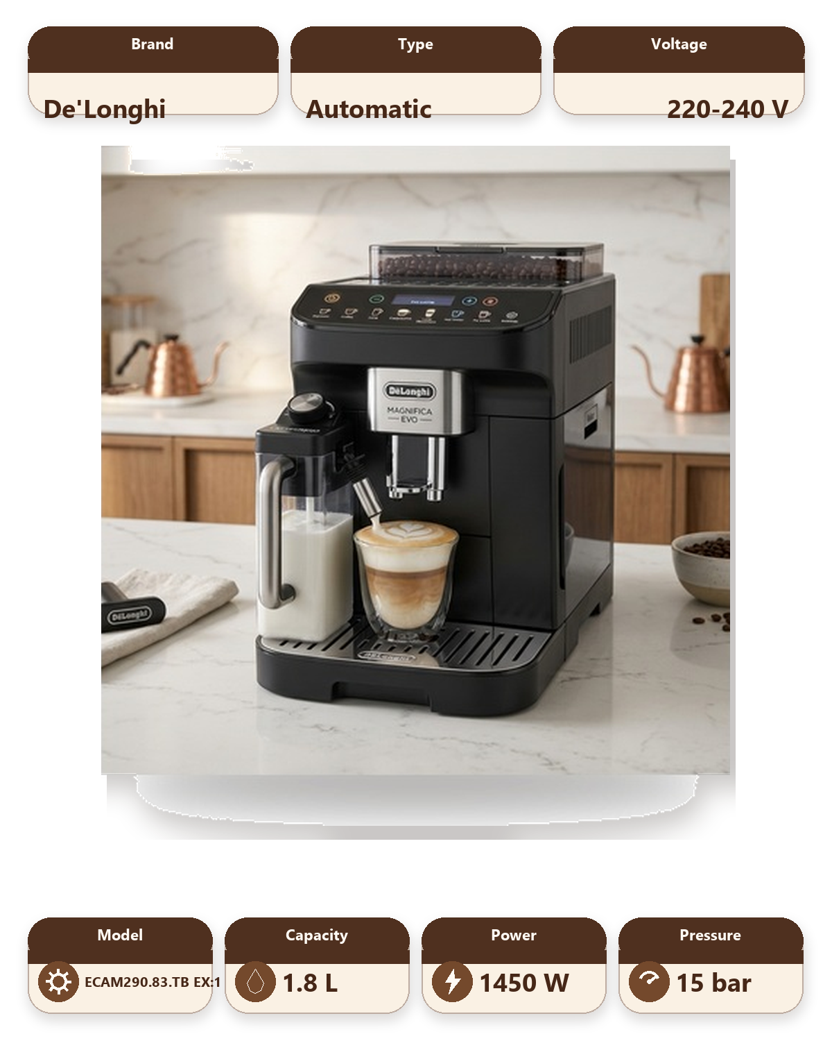 Magnifica Evo Fully Automatic Bean to Cup Coffee Machine - Titanium/Black