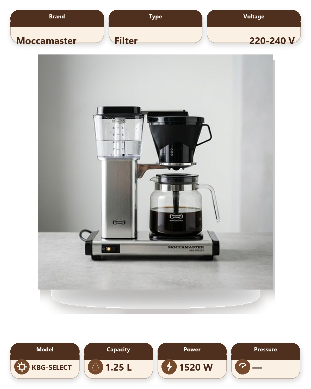 Moccamaster KBG Select Filter Coffee Machine - Brushed