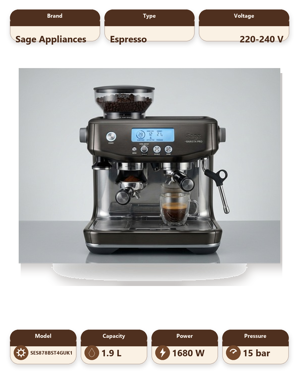 The Barista Pro Espresso Machine - Black Stainless Steel
