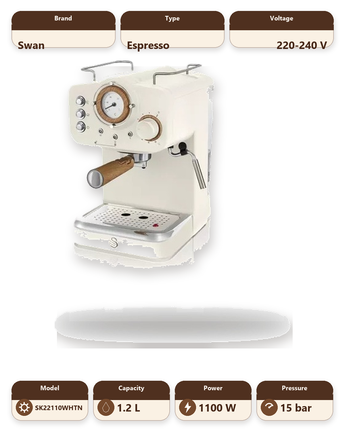 Swan Nordic Pump Espresso Coffee Machine - White