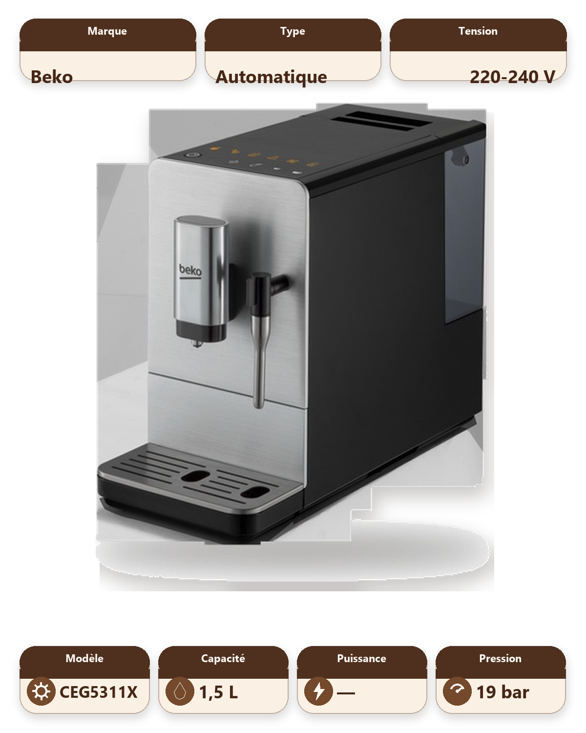 Bean to Cup Coffee Machine with Steam Wand - Stainless Steel