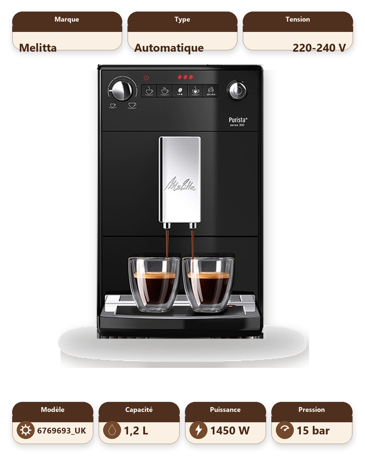 Melitta Purista Series 300 Bean to Cup Coffee Machine - Black